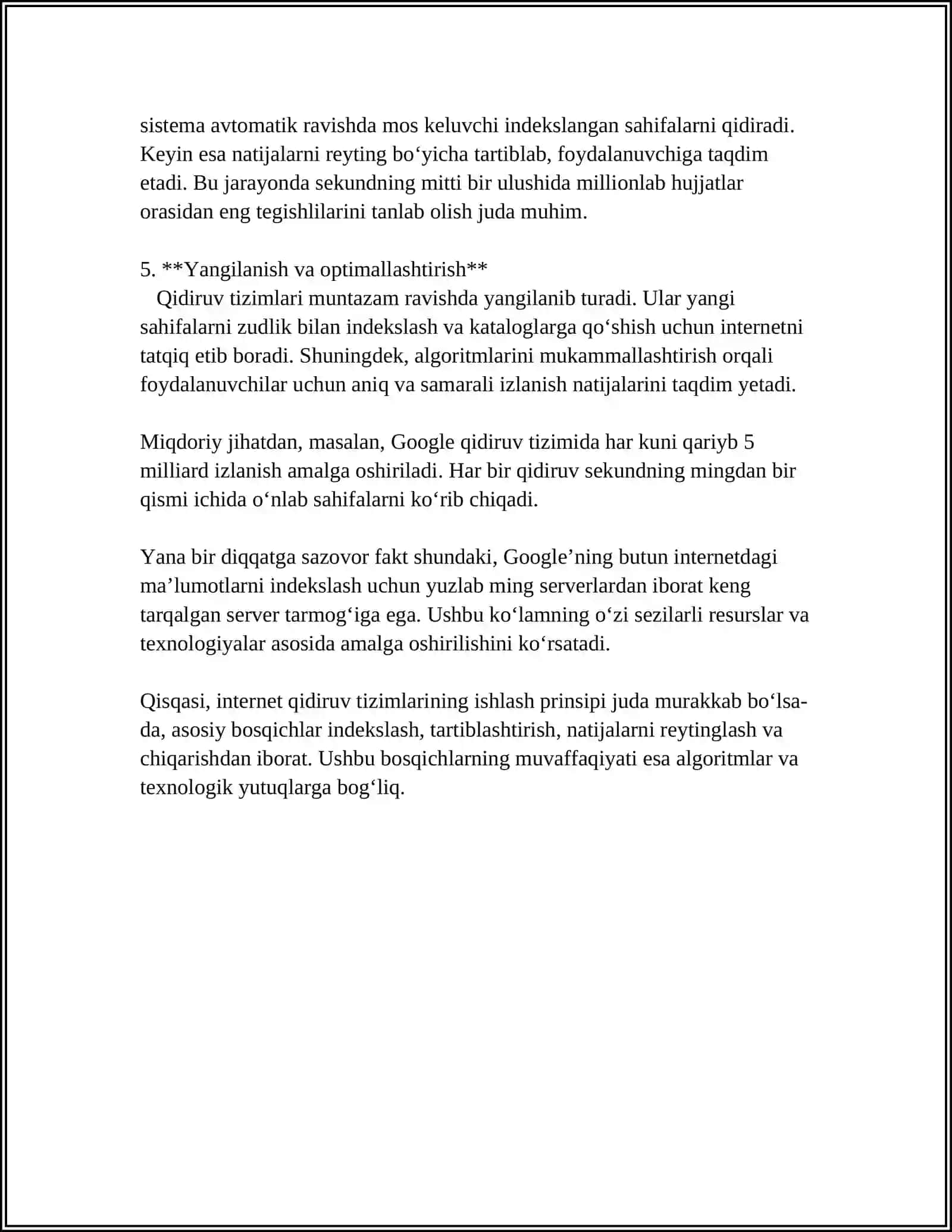 INTERNET QIDIRUV TIZIMIDA AXBOROTLAR QIDIRISHVA TAN LAST 4