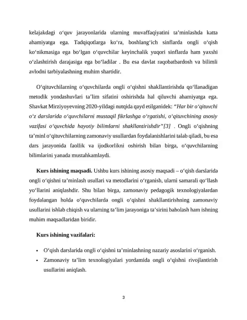 O'qish Savodxonligi Darslarida O'quvchilar Nutqini O'stirish Kurs Ishi 4