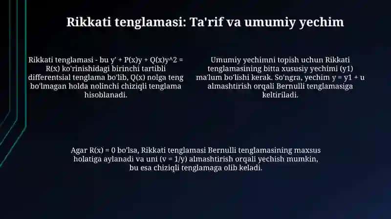 Bernulli va Rikkati tenglamalari 4