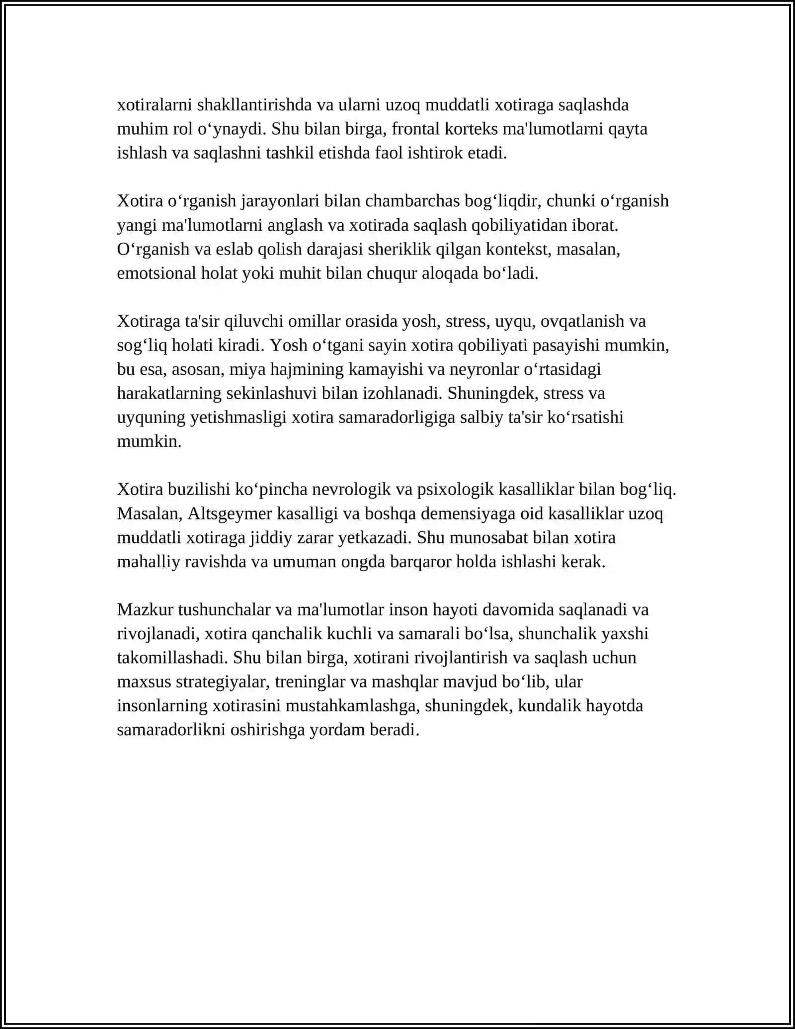 Xotira haqida tushuncha va tasnifi 4