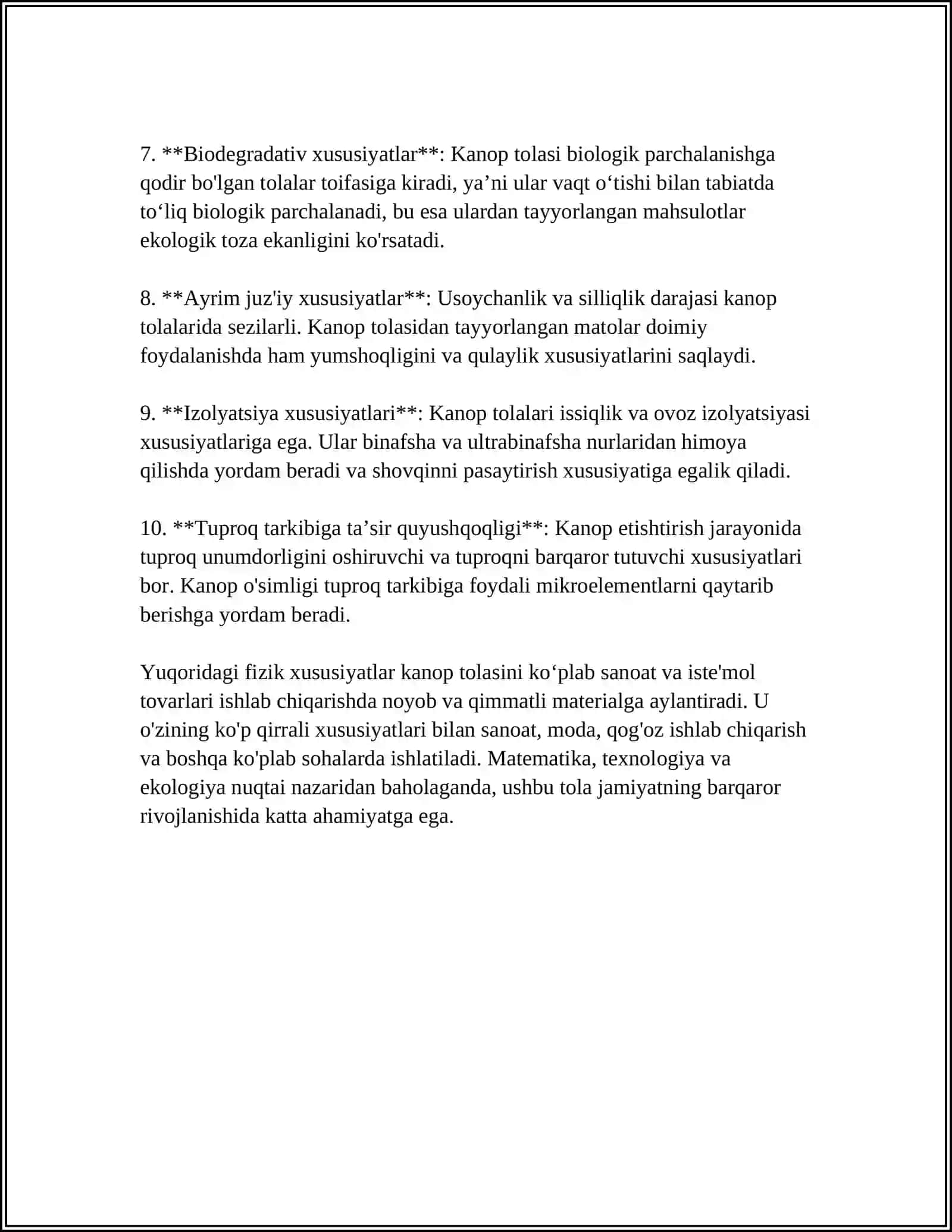 KANOP TOLASINING SIFATINI BELGILOVCHI STANDARTLAR 4