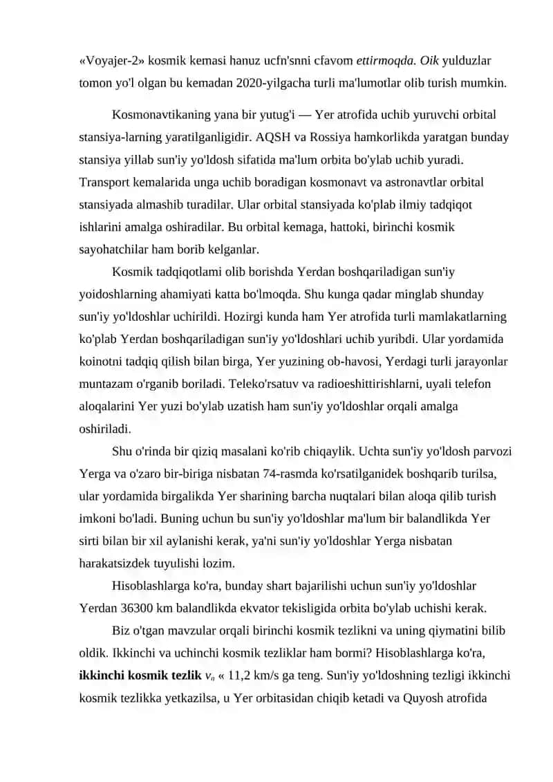YERNING SUN'IY YO'LDOSHLARI. VAZNSIZLIK 4