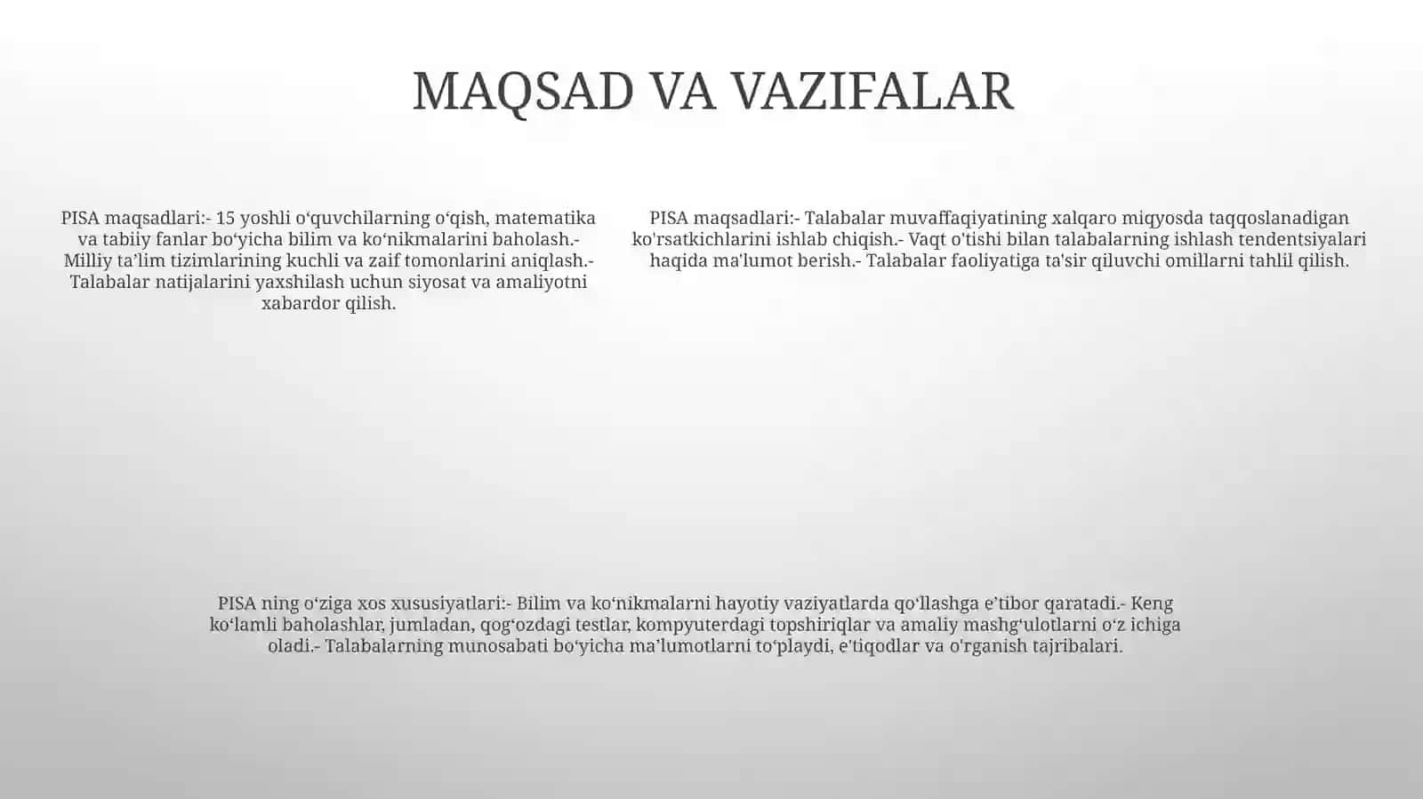 Pisa Va Prlis Halqaro Baholash Tadqiqotlari Va Uni OʻZiga Xos Tomoillari 4