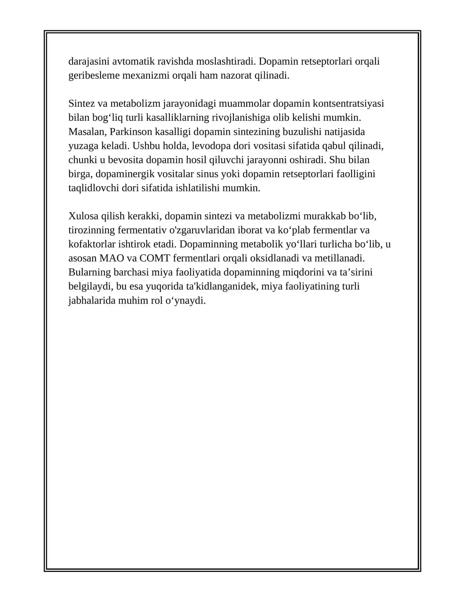 DOFAMIN VA DOFAMINERGIK VOSIYTALAR. SEROTONIN VA SERATONIRGEK VOSIYTALAR 4