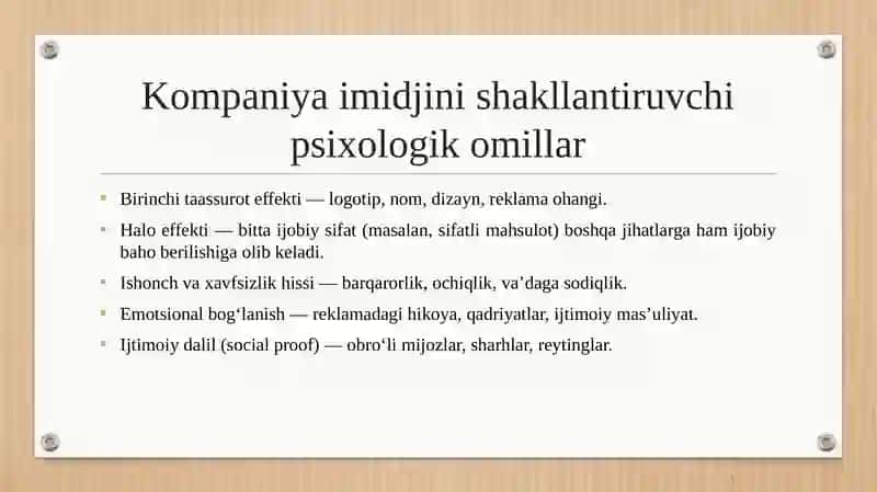 Kompaniya (firma) imidji psixologiyasi 4