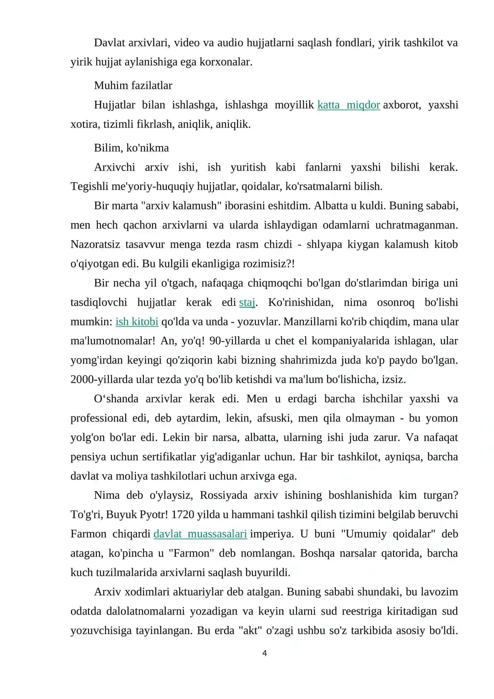 Arxivchi kasbining hozirgi kundagi o‘rni va ahamiyati 4