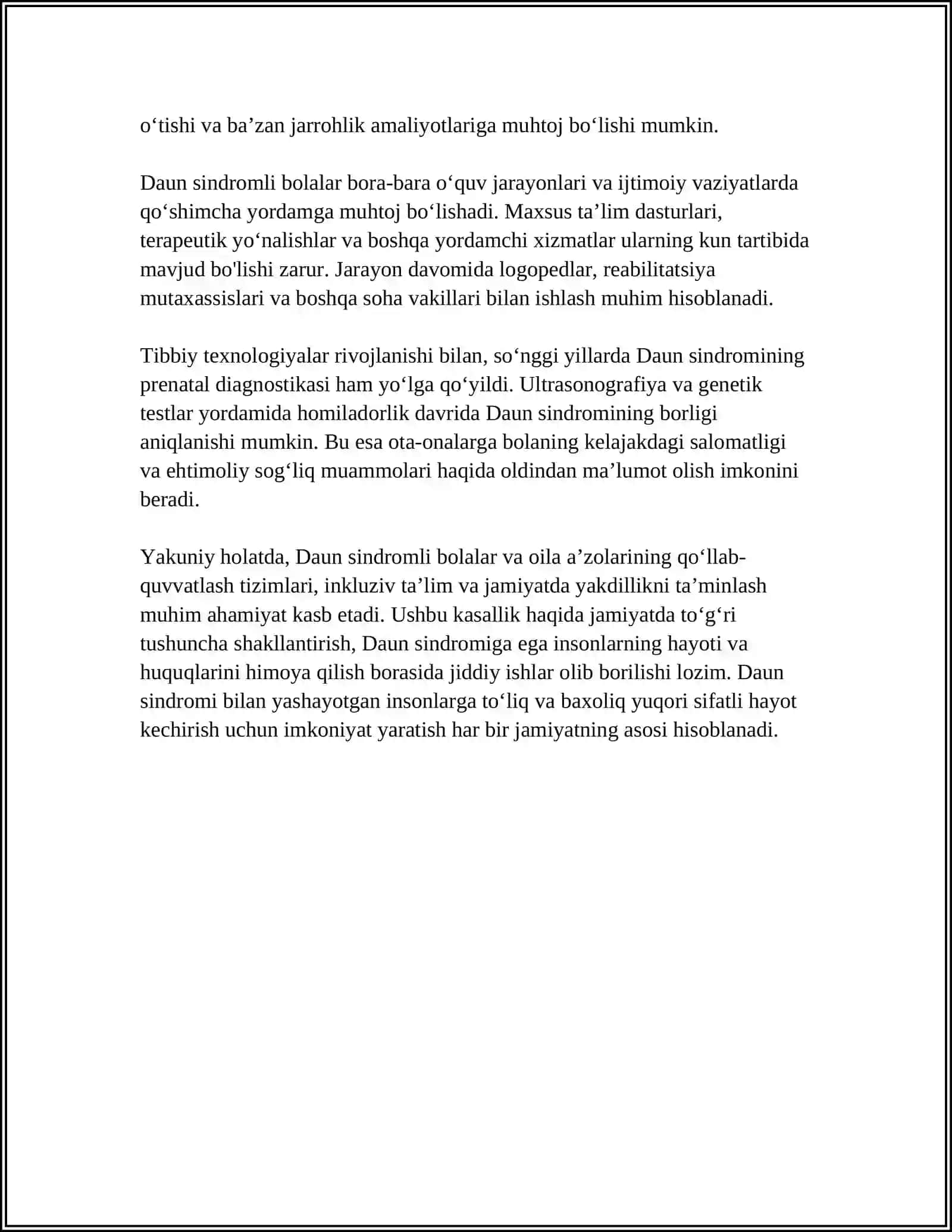MUSTAQIL ISH Mavzu: DAUN SINDROMI 4