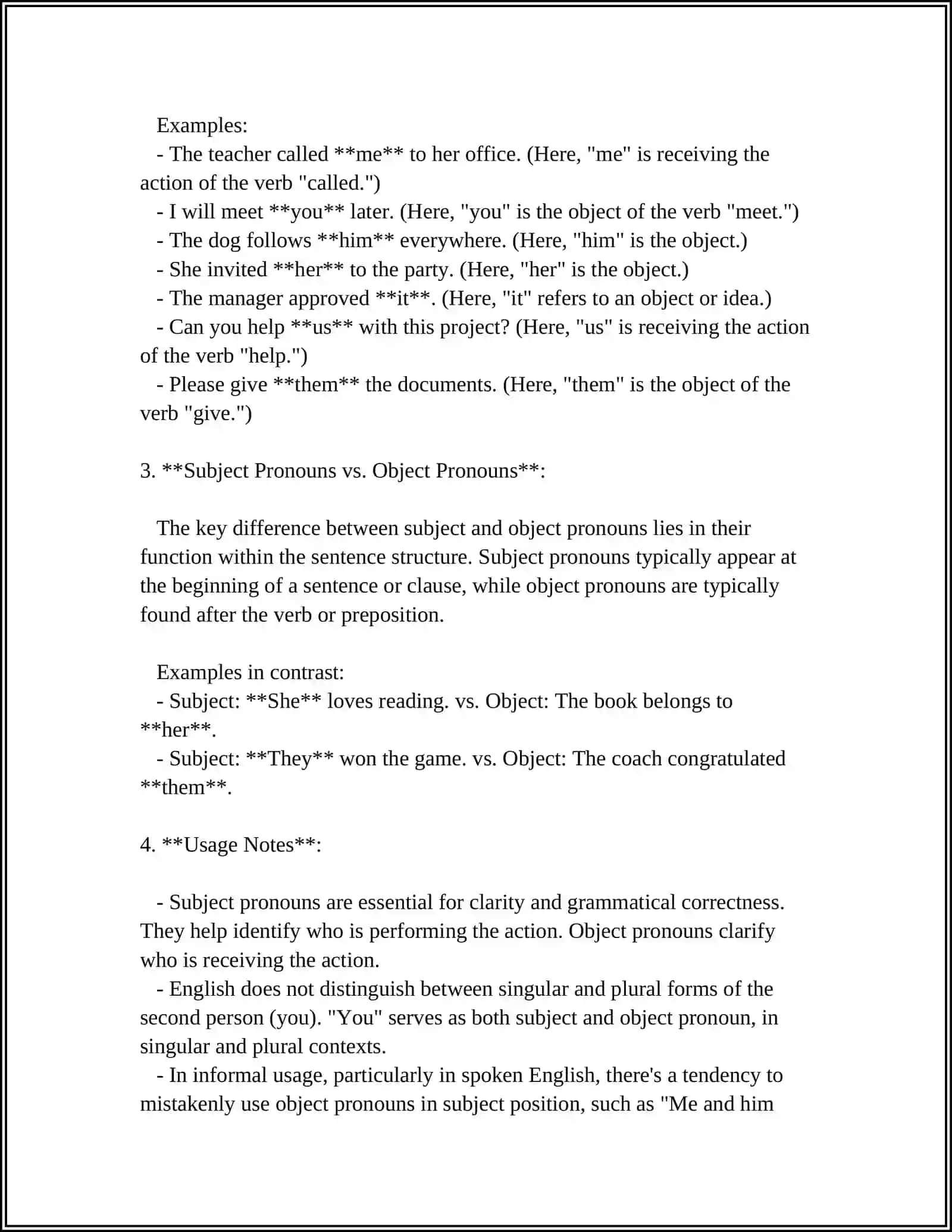 Personal Pronouns (Subject vs. Object) 4