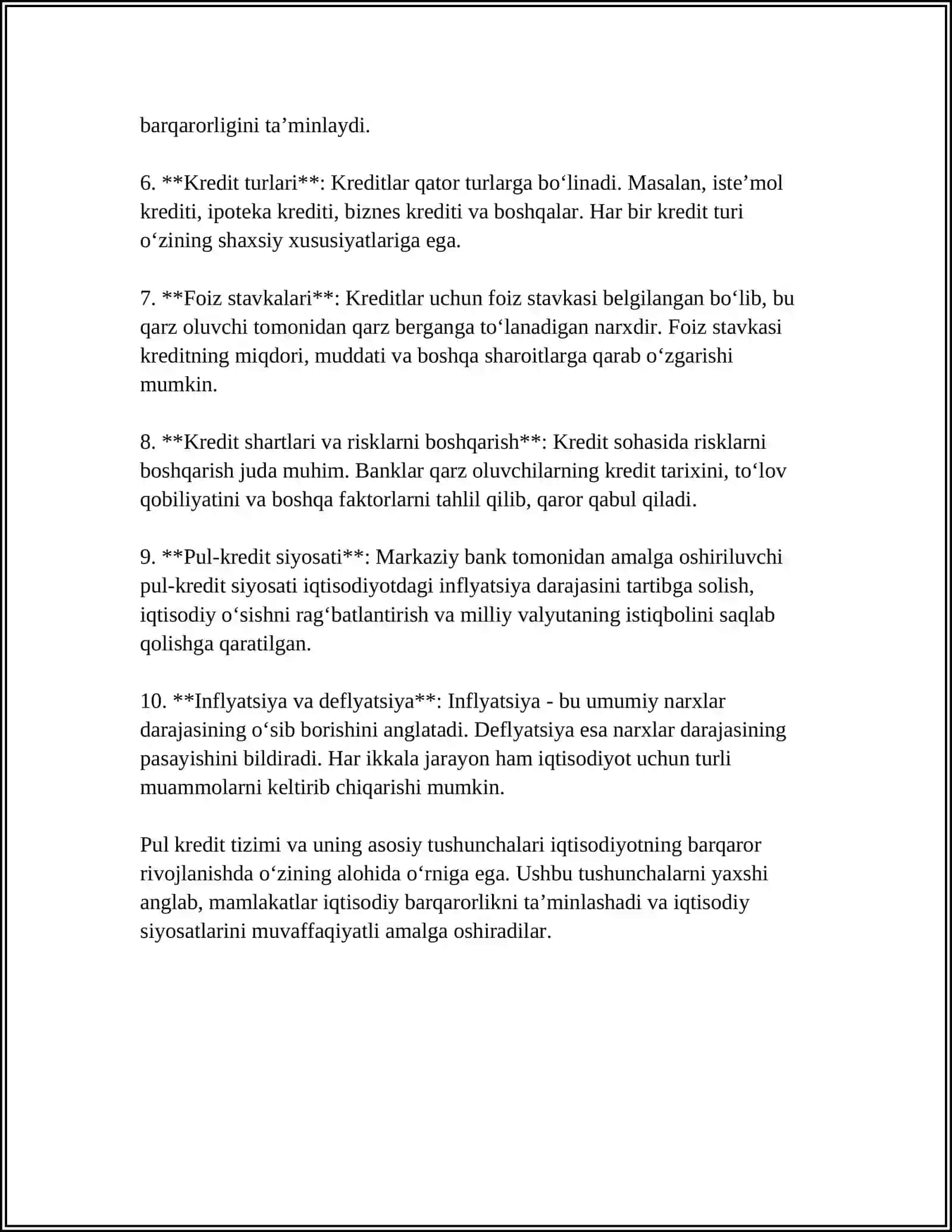 PUL KREDIT TIZIMI. BANKLAR BOZOR IQTISODIYOTDAGI ROLI 4