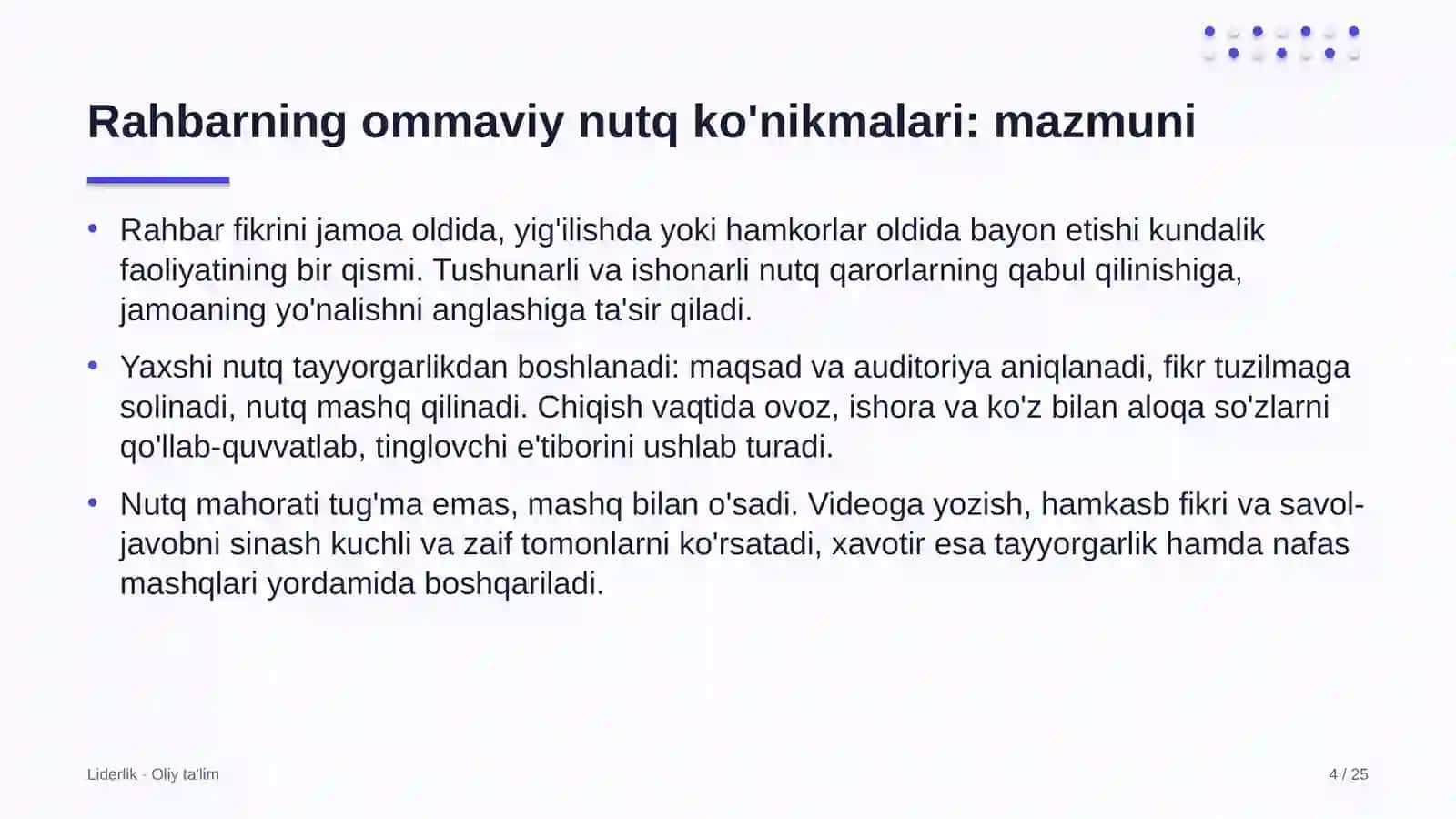 Liderlik · Oliy ta'lim 4