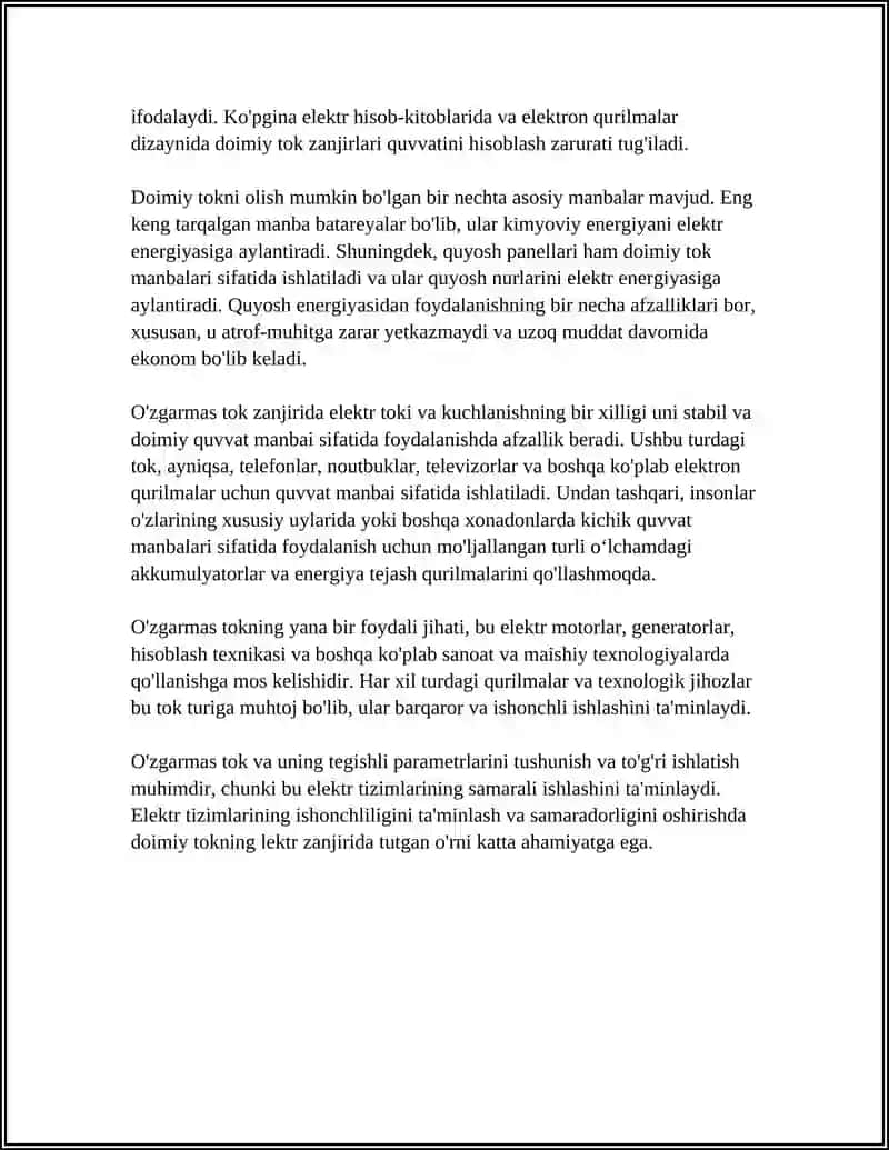 O'ZGARMAS TOK ZANJIRIDA ELEKTR TOKI VA KUCHLANISH 4