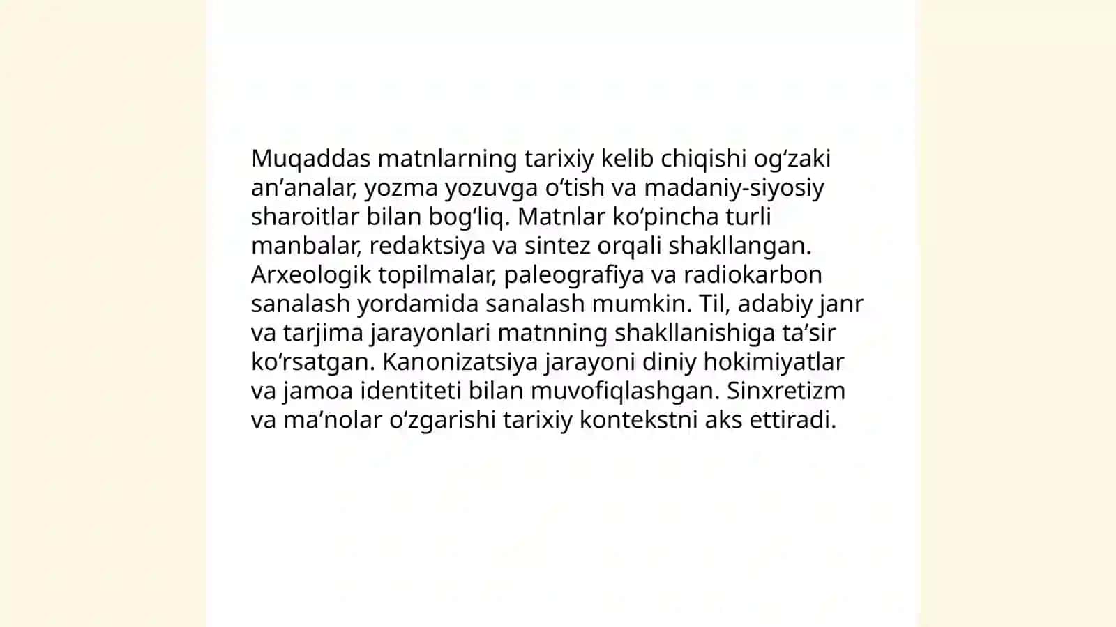 Dinshunoslik fanidan muqaddas matn mavzusi 4