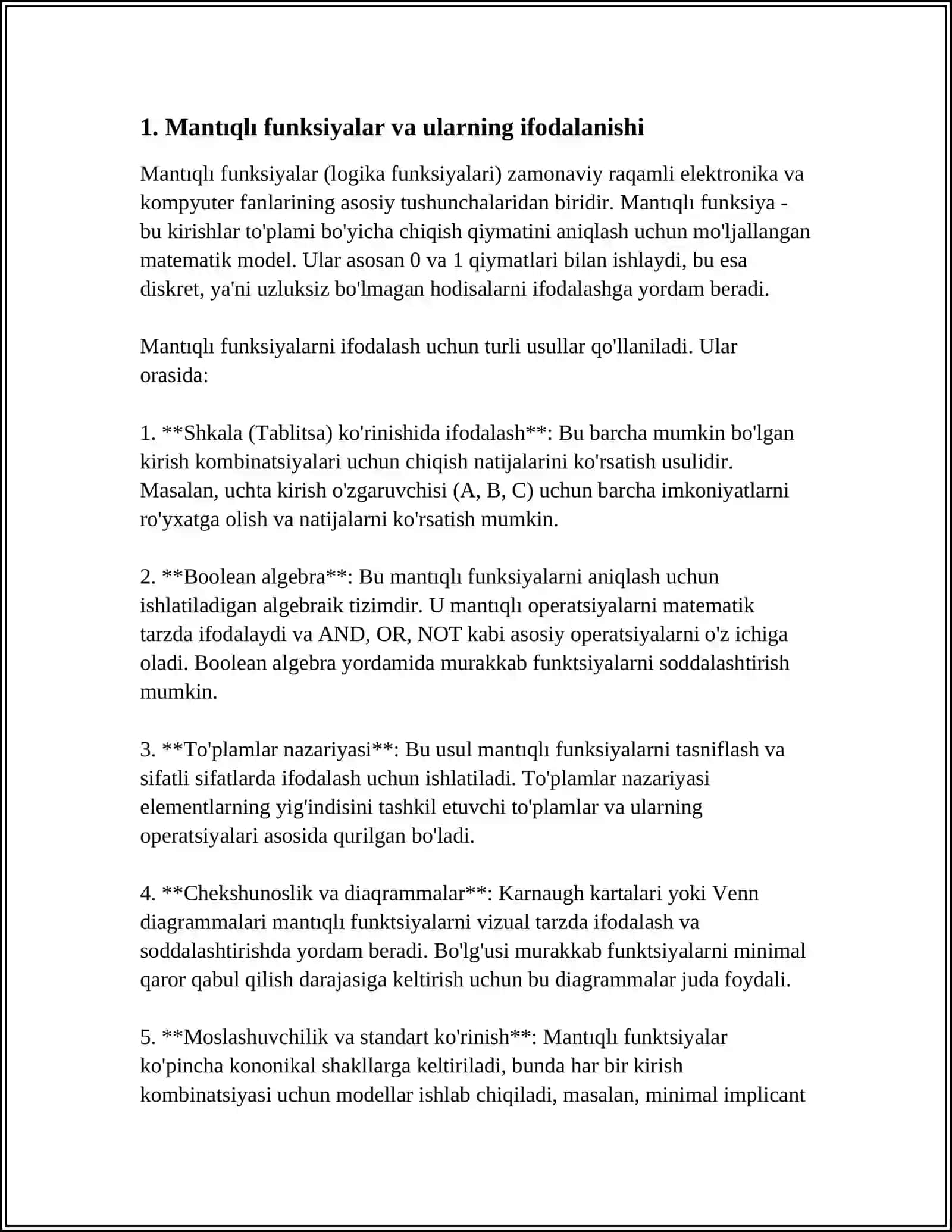 MANTIQIY FUNKSIYALARNI IFODALASHDA ASOSIY MANTIQIY ELEMENTLAR 4