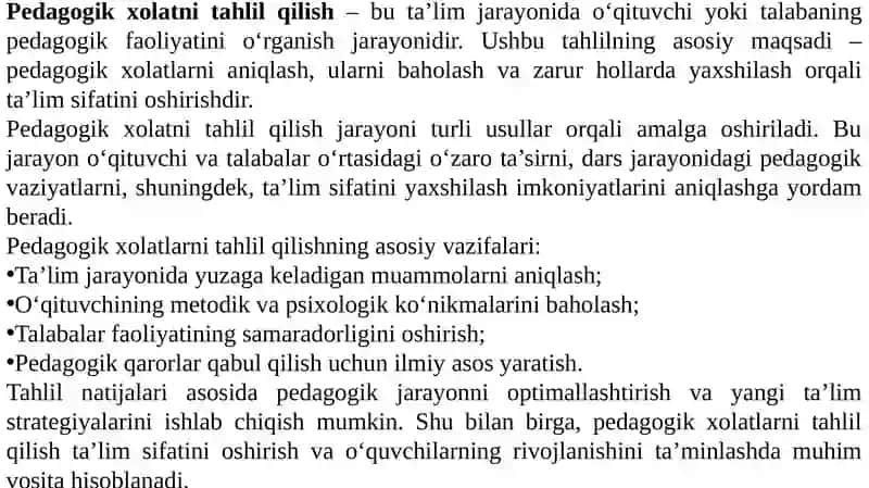 Pedagogik xolatni taxlil qilish usullari. 4