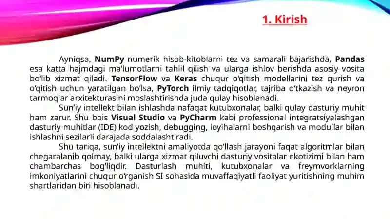 Sunʼiy intellekt uchun zaruriy dasturiy vositalar 4
