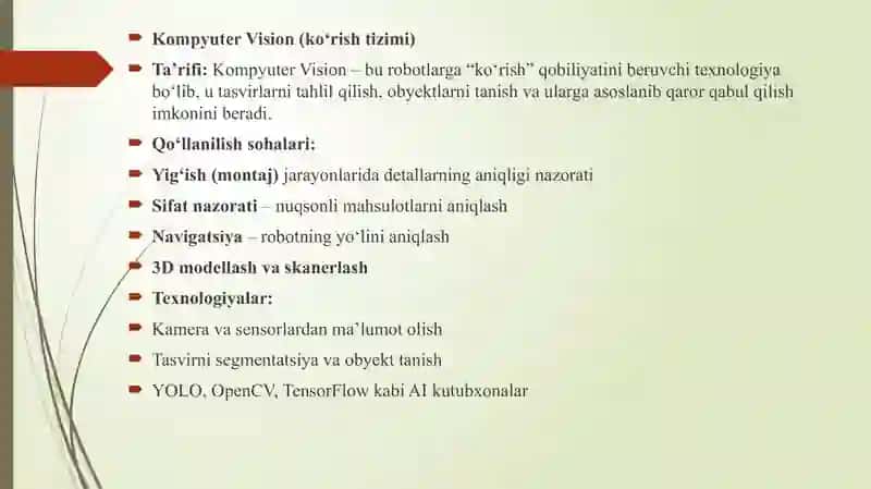 Sanoat robotlarida intellektual boshqaruv tizimlari (Computer Vision va Sun’iy intellekt – AI) 4