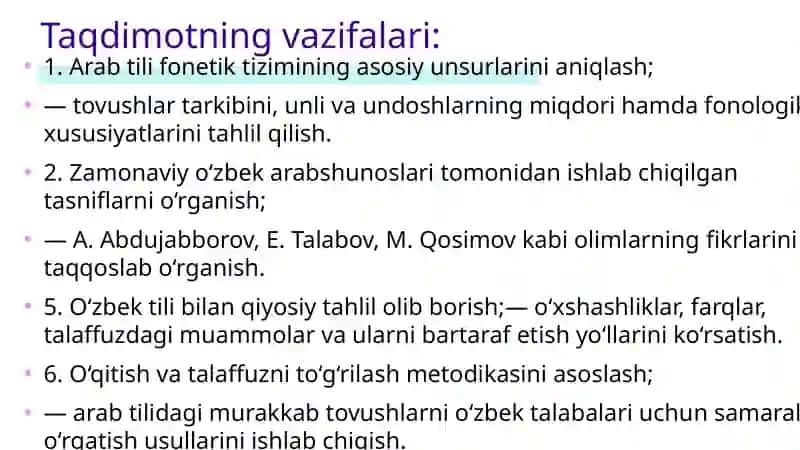 Zamonaviy arabshunoslarning arab tili tovushlari tasnifi 4