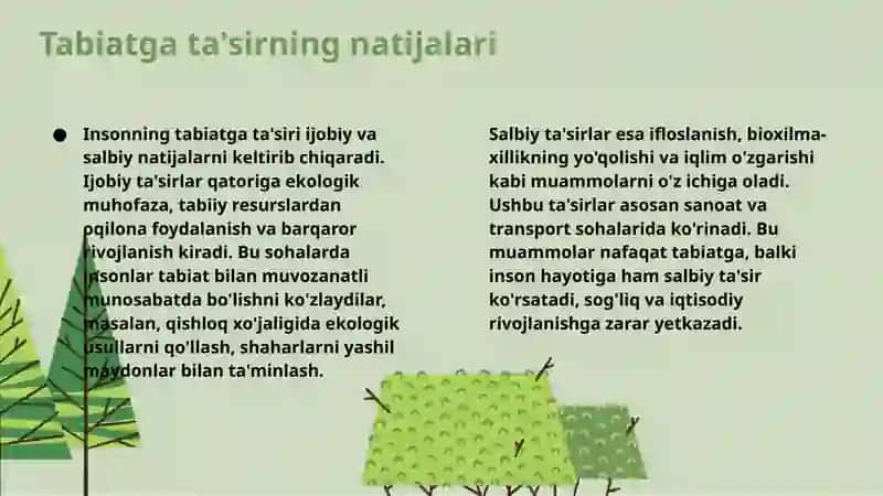 Inson va tabiat o'rtasidagi o'zaro munosabatlar va ularning oqibatlari 4