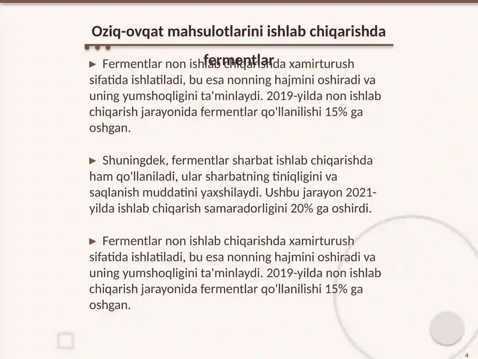 Fermentlarning oziq-ovqat sanoatidagi roli 4