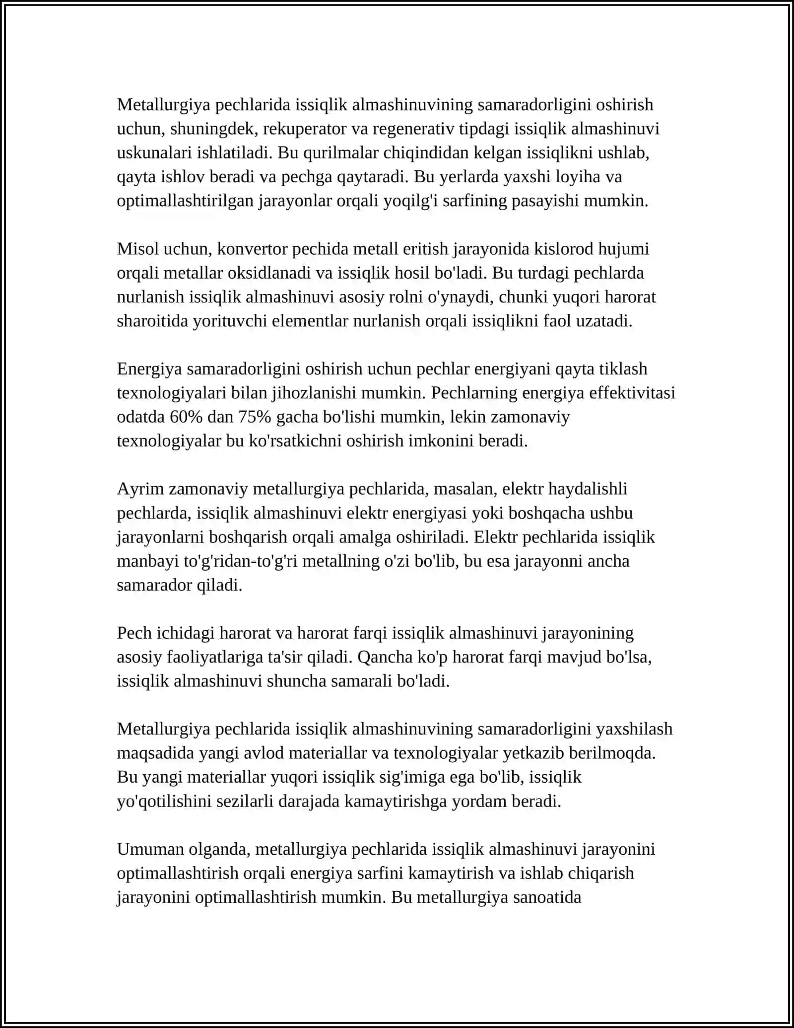METALLURGIYA PECHLARIDA ISSIQLIK ALMASHUVI JARAYONI 4