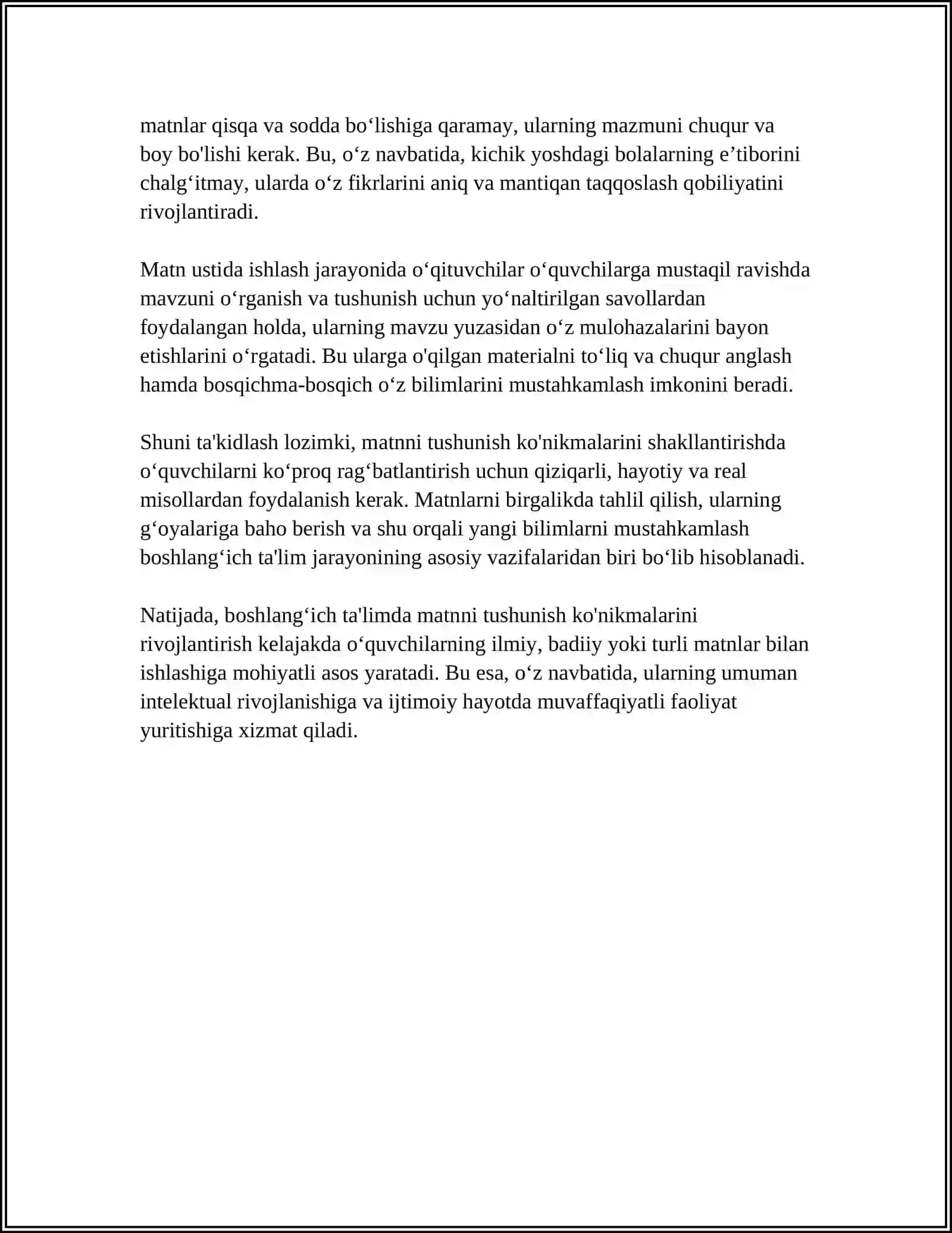 BOSHLANGʻICH TA'LIMDA MATN USTIDA ISHLASHNING MAQSAD VA VAZIFALARI 4
