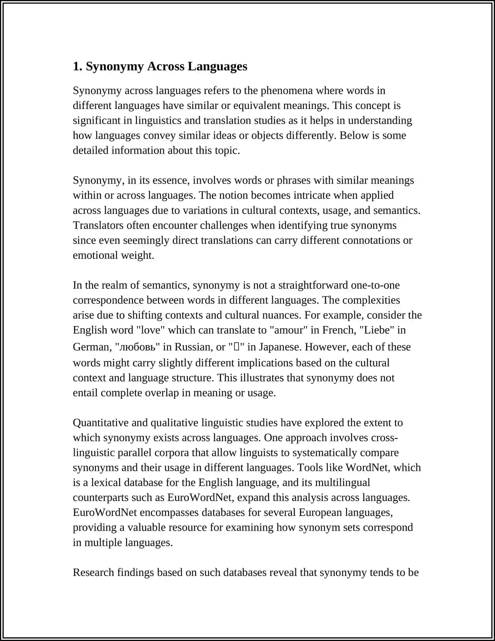 INTER LEVEL SYNONYMY AND INTERLANGUAGE CORRESPONDENCE 4