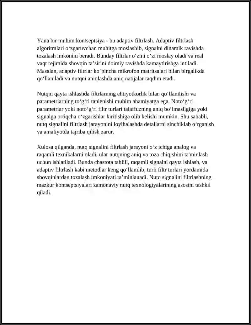 NUTQ SIGNALINI FILTRLASH ALGORITMLAR 4