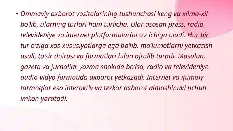 O’ZBEKISTON RESPUBLIKASIDA OMMAVIY AXBOROT VOSITALARINING FAOLIYATI 4