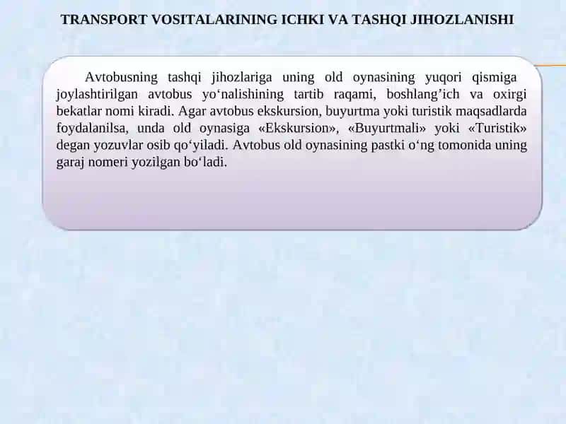 TRANSPORT VOSITALARI VA BEKATLARNING JIHOZLANISHI 4