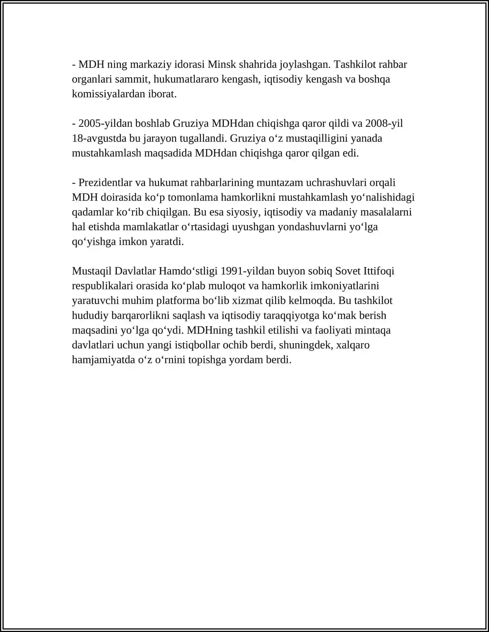 MUSTAQIL DAVLATLAR HAMDOʻSTLIGI 4