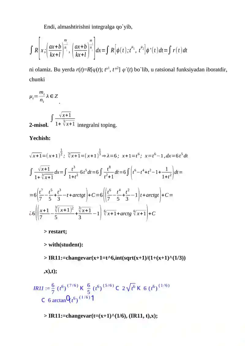 Ba'zi bir irratsional ifodalarni integrallash 4