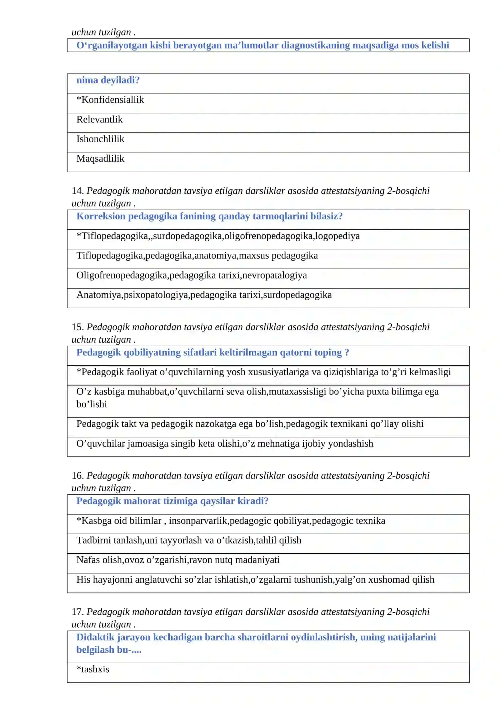 PEDAGOGIK MAHORATDAN TESTLAR 500 TA 4