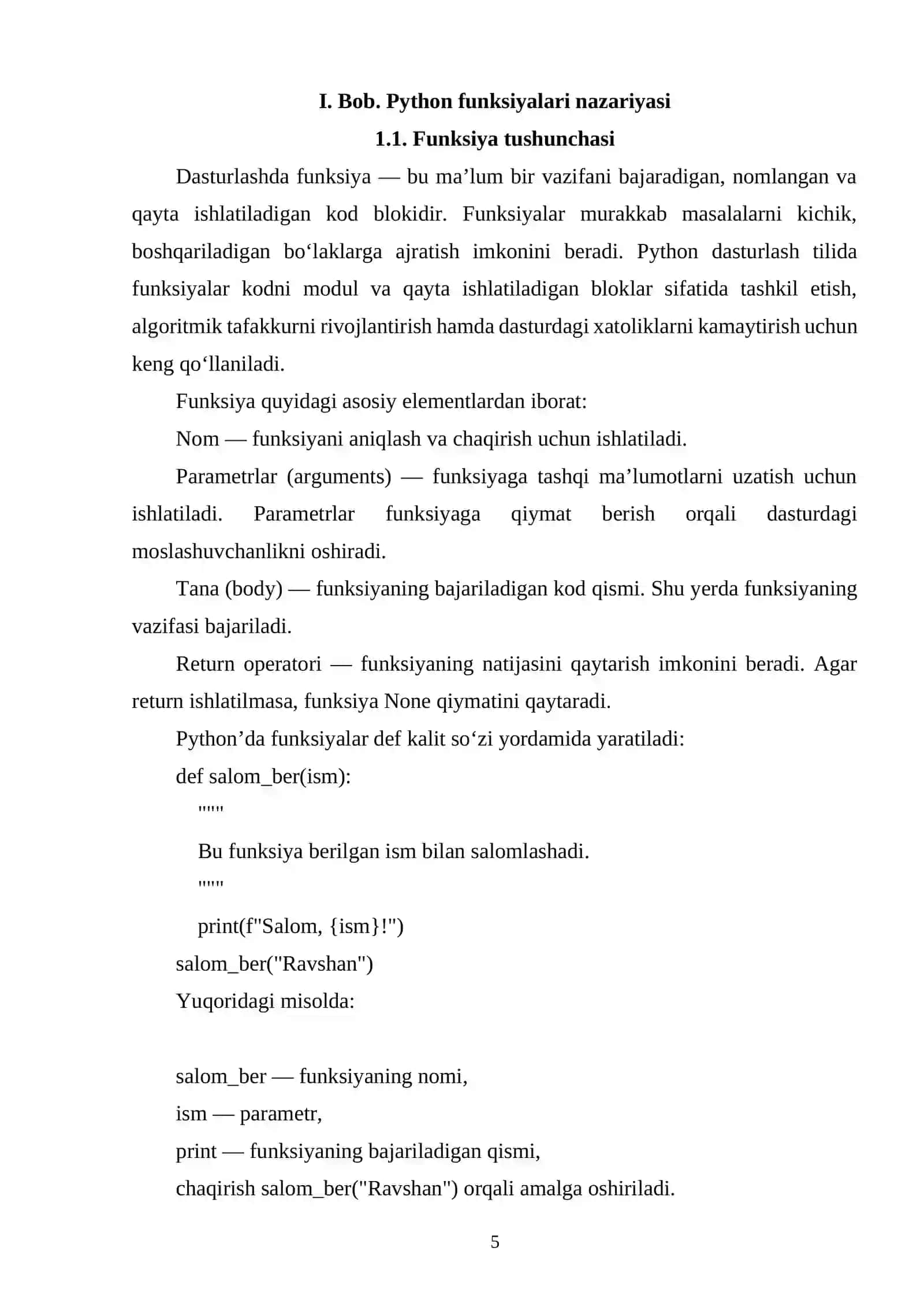 PYTHONDA FUNKSIYA TUSHUNCHASI VA ULAR BILAN ISHLASH 4