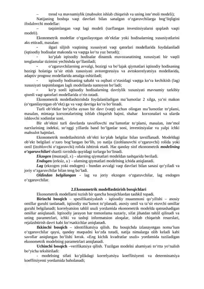 Ekonometrik modellashtirish asoslari 4
