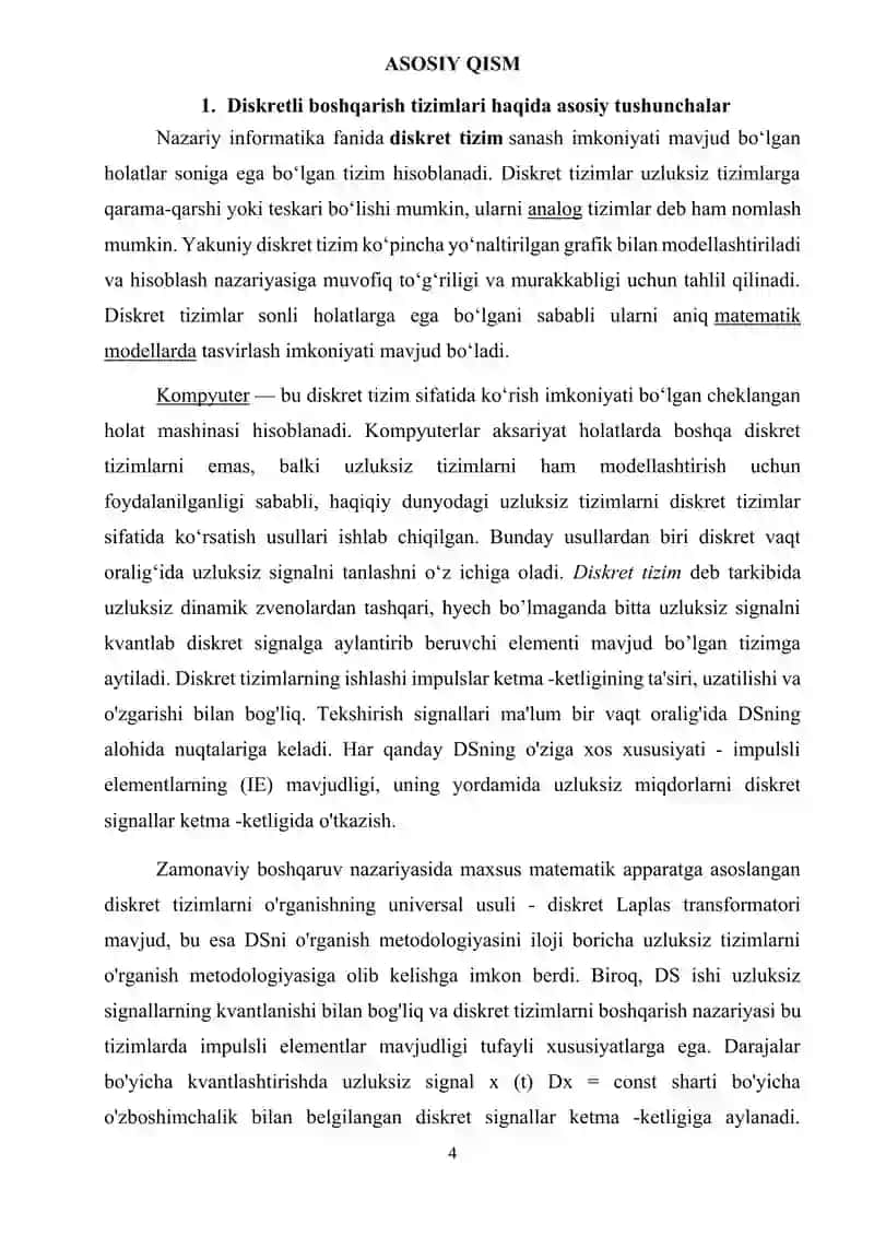 « Diskretli boshqarish tizimlari » 4