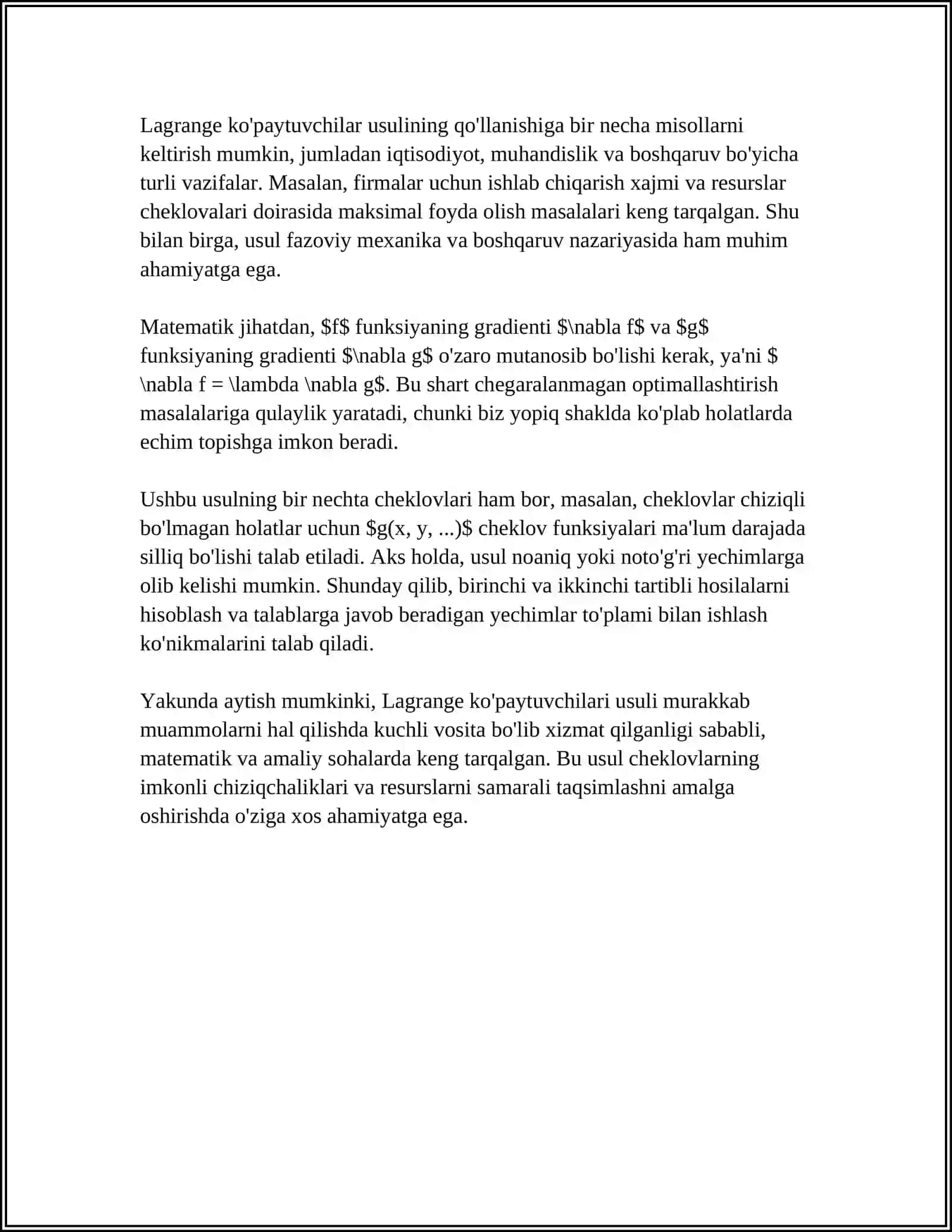 LAGRANJ KOPAYTUVCHILARI USULI 4