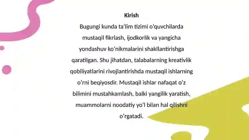 Kreativlikka òrgatishda mustaqil ishlarning òrni 4