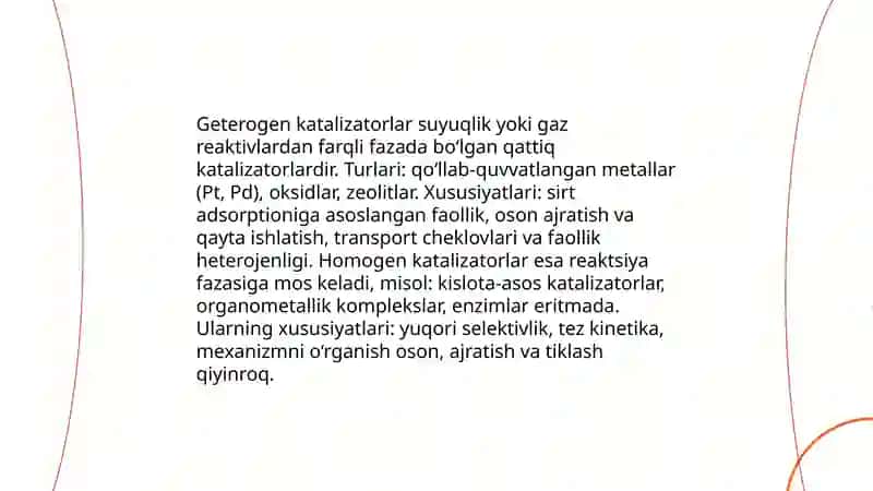 Kimyoviy ishlab chiqarishda katalizatorning roli va turlari 4