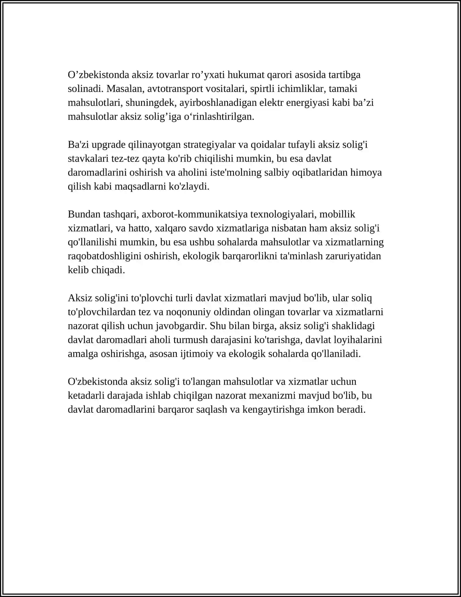 AKSIZ SOLIG'I TO'LOVCHILAR 4