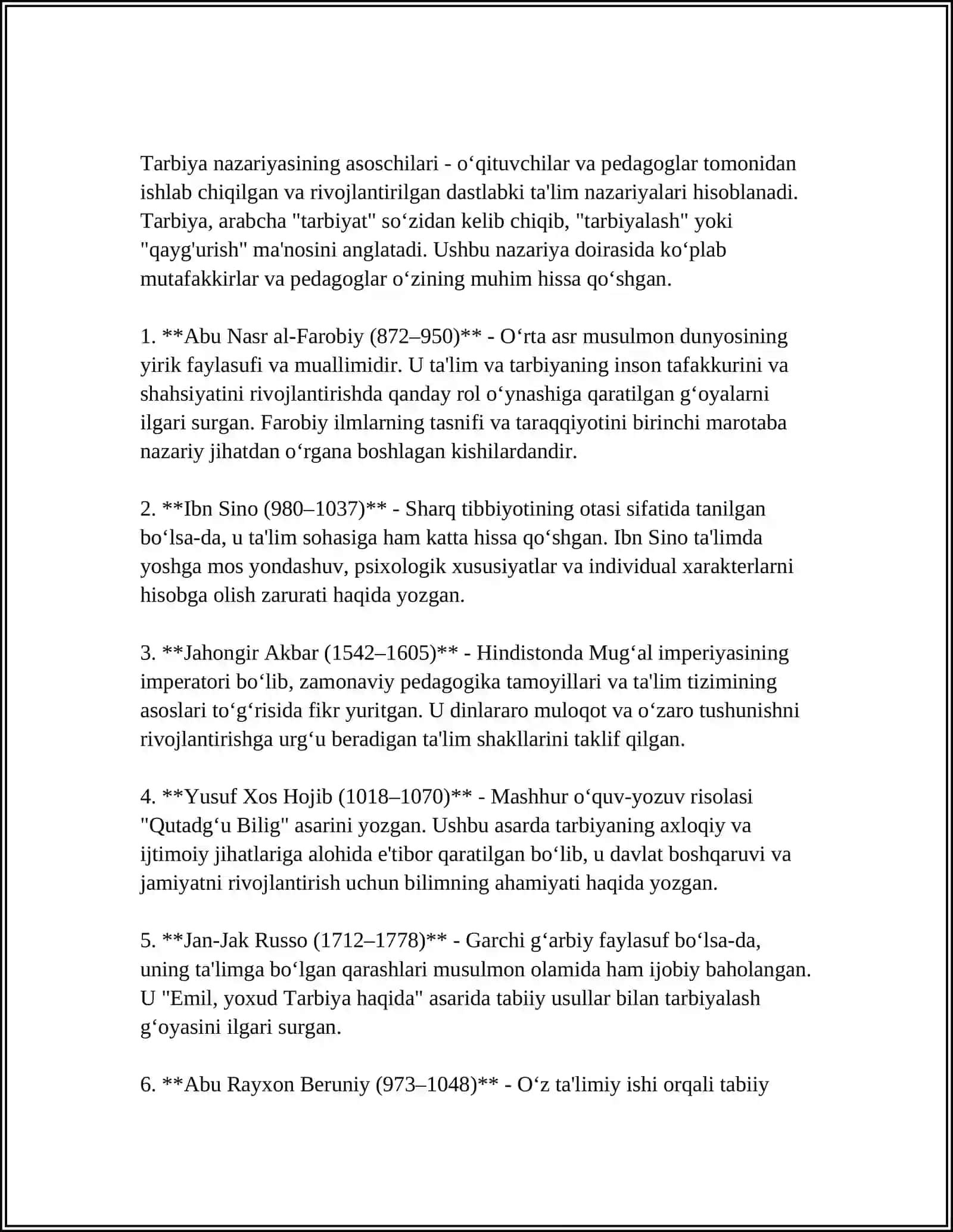 MUSTAQIL ISH Mavzu: TARBIYA NAZARIYASINING AHAMIYATI 4