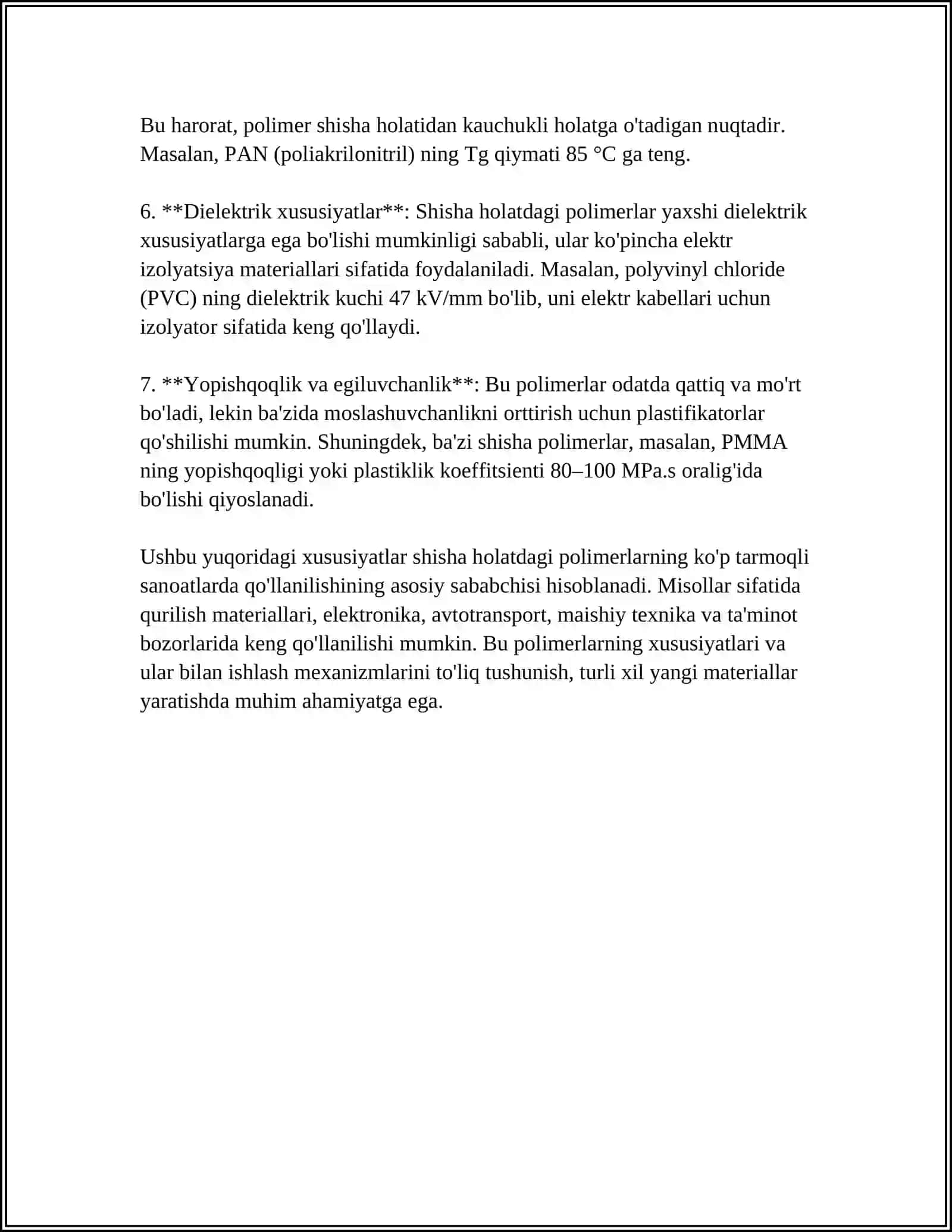 SHISHASIMON, YUQORI ELASTIK VA QOVUSHQOQ-OQUVCHAN HOLATLARNING POLIMERLAR MOLEKULYAR MASSASIGA BOGʻLIQLIGI 4