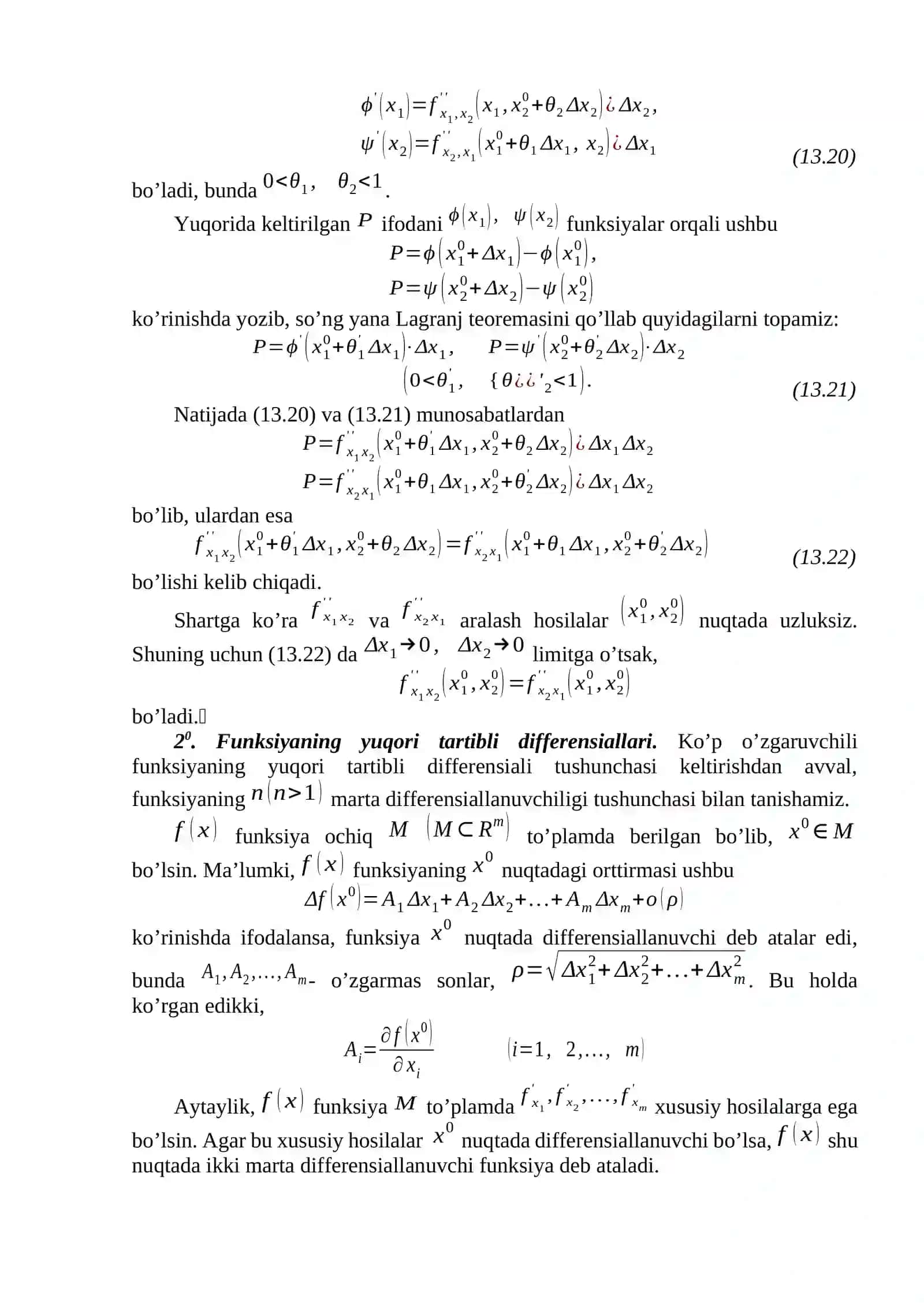 Yuqori tartibli funksiyaning xususiy hosilalari 4
