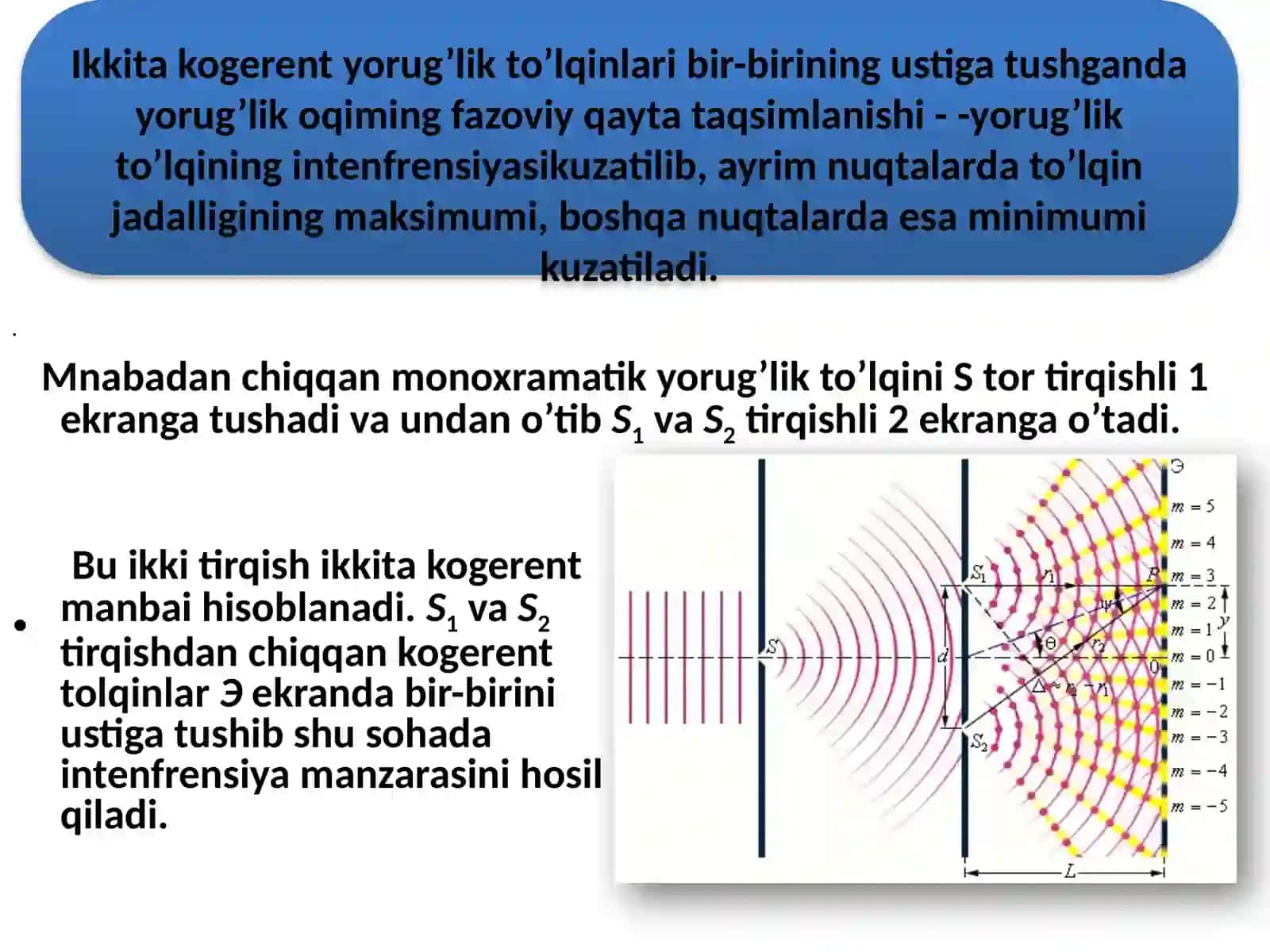 Yorug’lik interferensiyasi. Fazo va vaqt bo’yicha kogerentlik 4