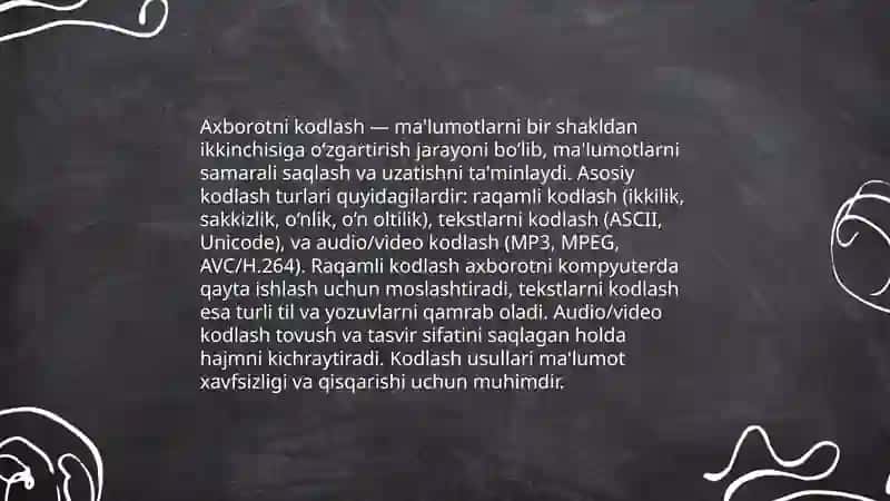 Kodlash nazariyasi asoslari.Kodlash va dekodlash 4