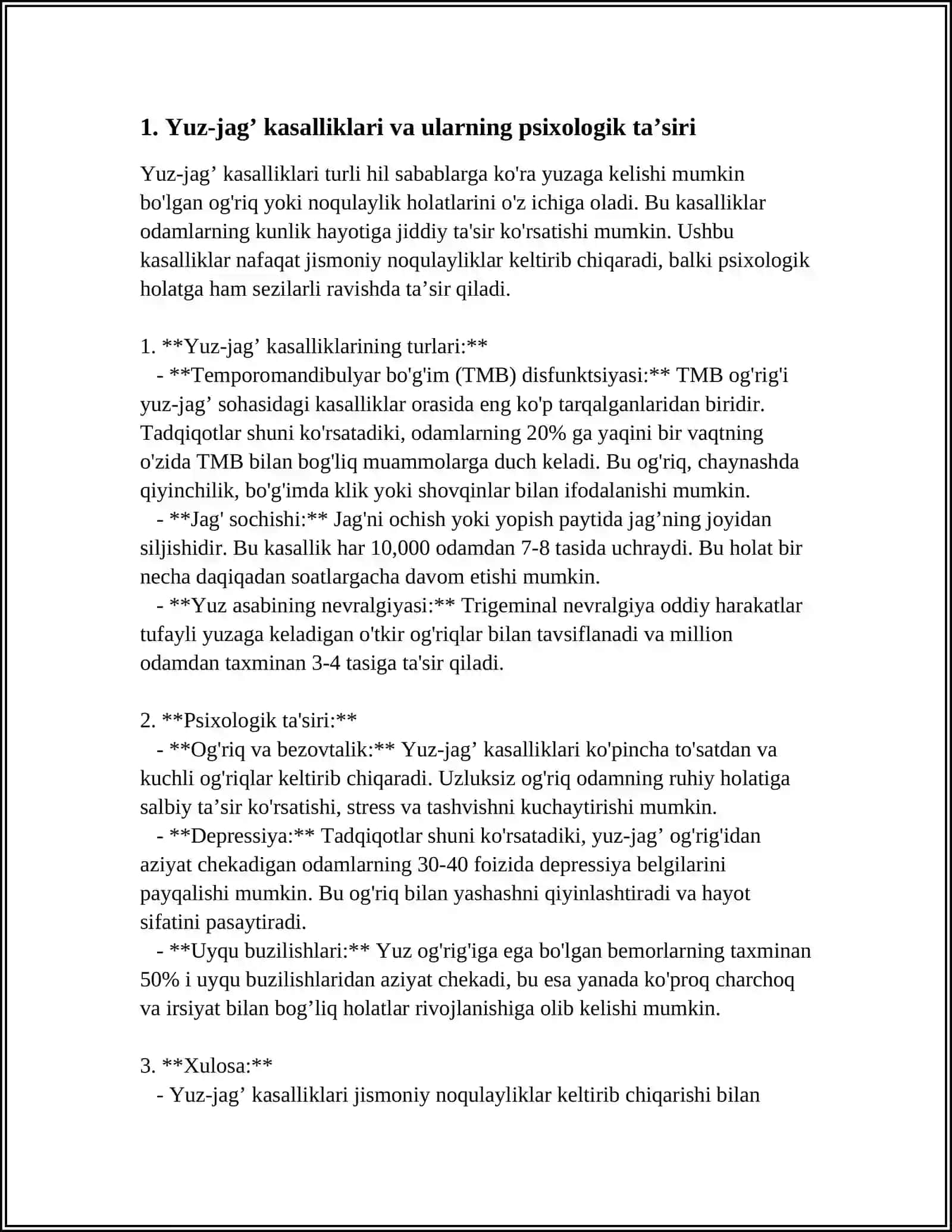 Yuz-jag’ kasalliklari va ularning psixologik ta’siri 4
