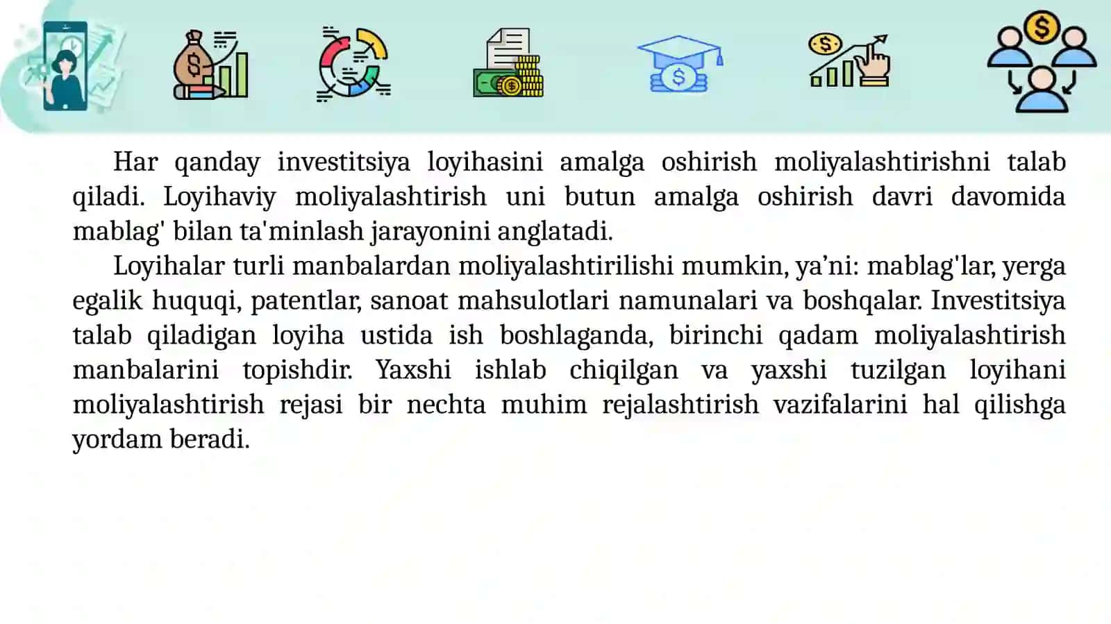 Investitsiyalarni loyihaviy moliyalashtirish 4