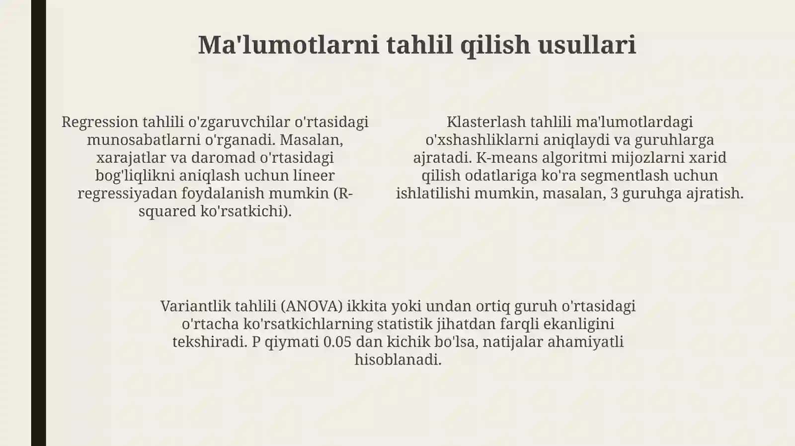 Maʼlumotlargaasoslanib, asoslixulosalarqandayshakllantiriladi 4