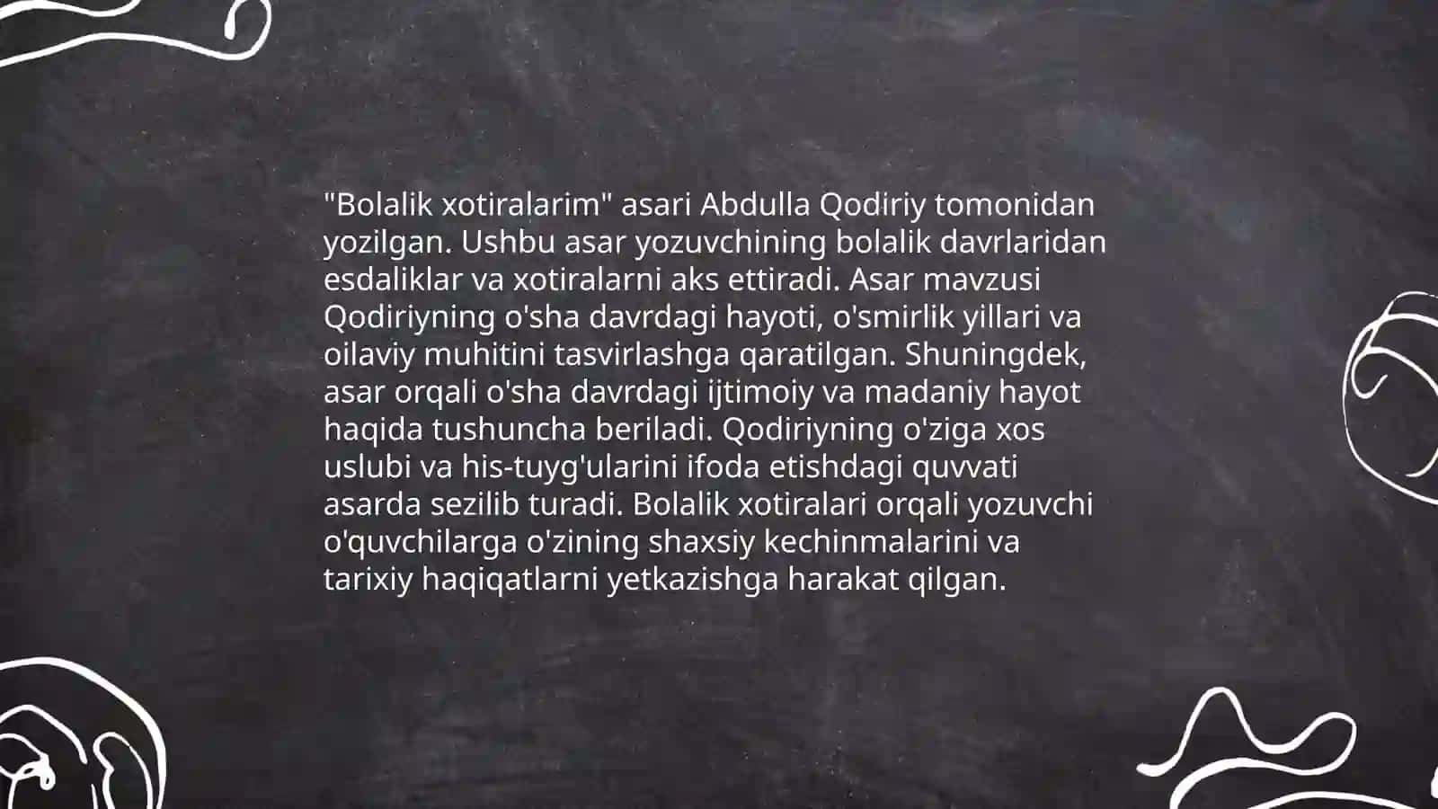 Bolalik xotiralarim asarining tahlili 4