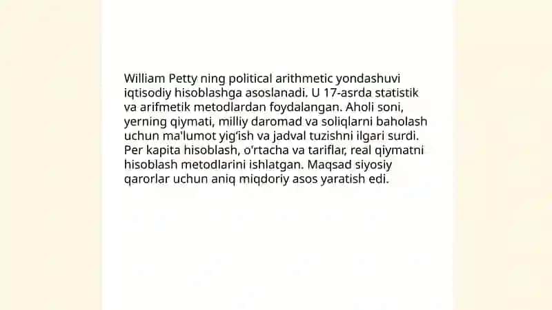 William Pettining 1623-1687-yildagi iqtisodiy g'oyalari 4
