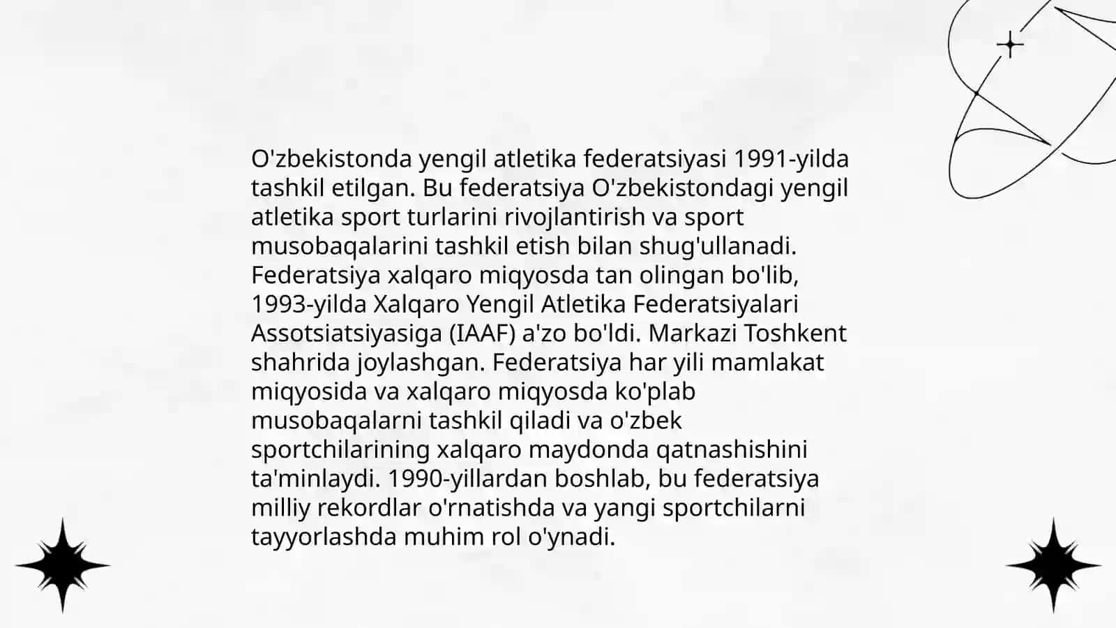 O'zbekistonda yengil atletikaning rivojlanishi va tarixi 4